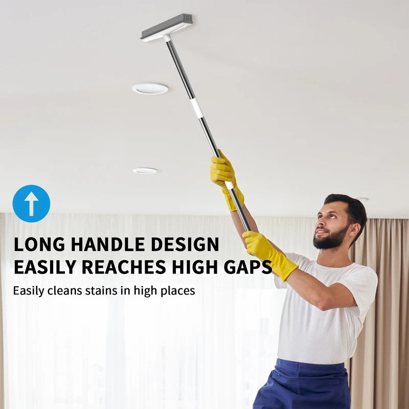 2-in-1 Rubber Broom & Scraper Brush, Silicone Pet Hair Remover for Carpet and Hardwood Floors, Long Handle Sweeper for Tile and Windows