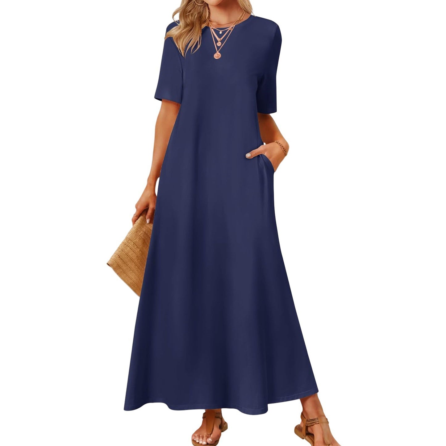 Women's Fashion Round Neck Short Sleeves Dress