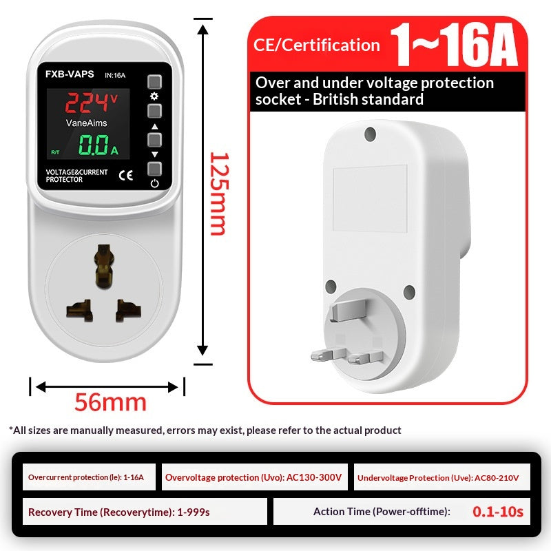 Self-Resetting Over Under Voltage Protection Socket Current Limit For Home Air Conditioner South Africa Standard Plug