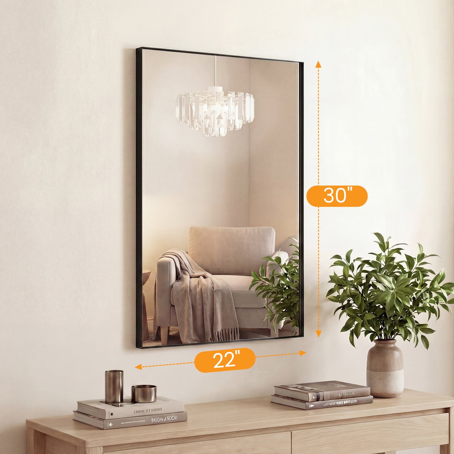 Bathroom Mirror, With Brushed Aluminum Frame, Rectangular Design, Square Corners At All Four Sides, Suitable For Wall Decoration In Home.