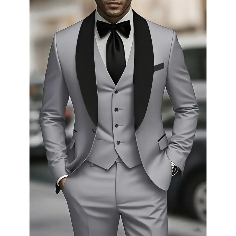 Mens Business-Casual Three-Piece Suit Korean-Style Slim Fit