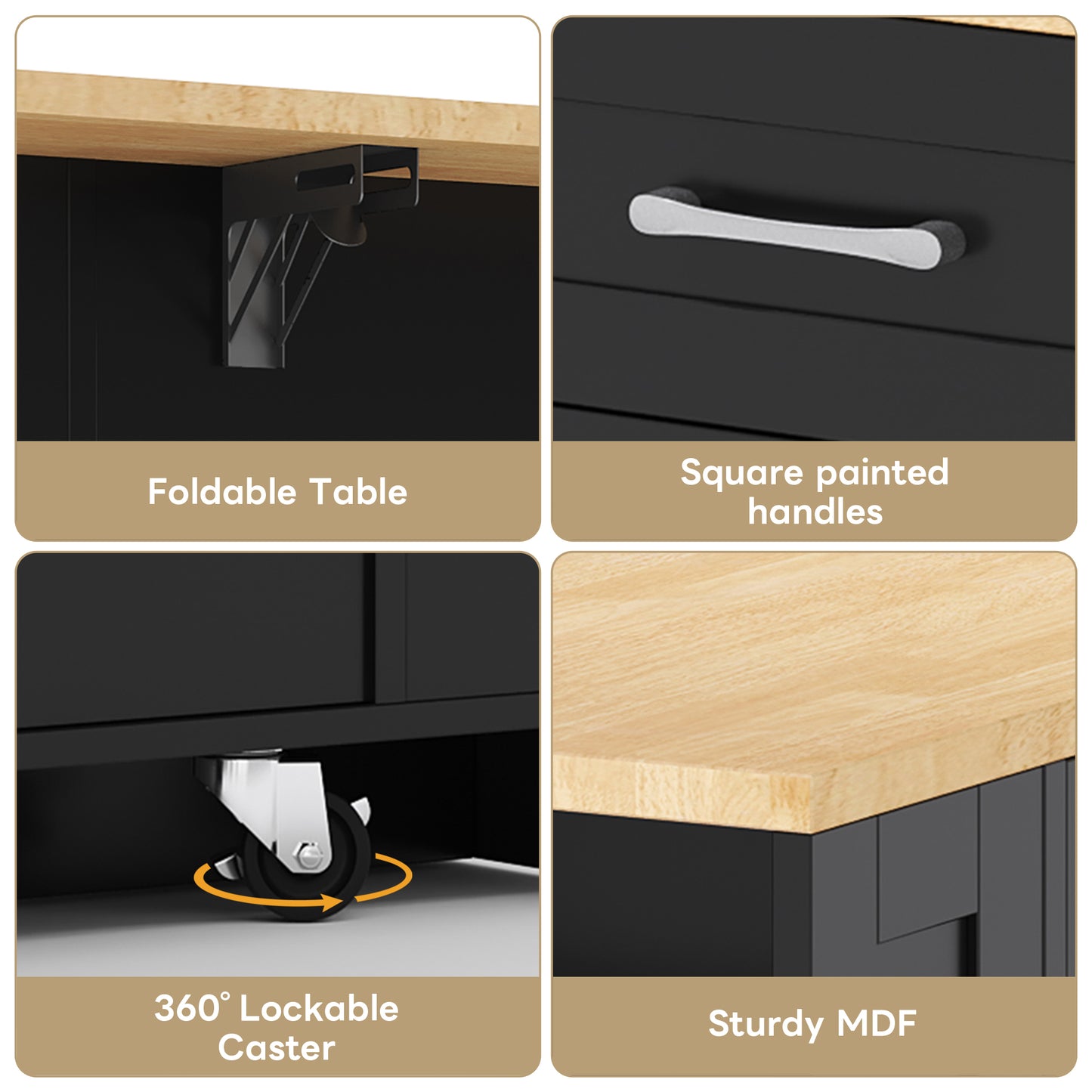 Kitchen Island On Wheels, With Foldable Tabletop, AC Socket, USB Port, Glass Door, Adjustable Shelves Suitble For Kitchen, Dining Room, Living Room,120x65x92