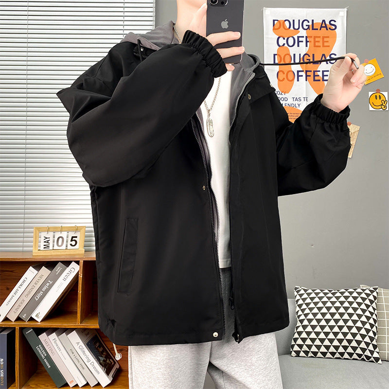 Mens Slim-Fit Hooded Jacket Korean-Style Trendy