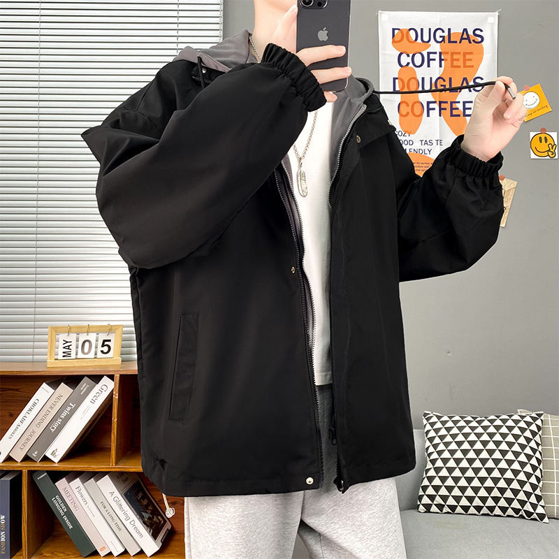 Mens Slim-Fit Hooded Jacket Korean-Style Trendy