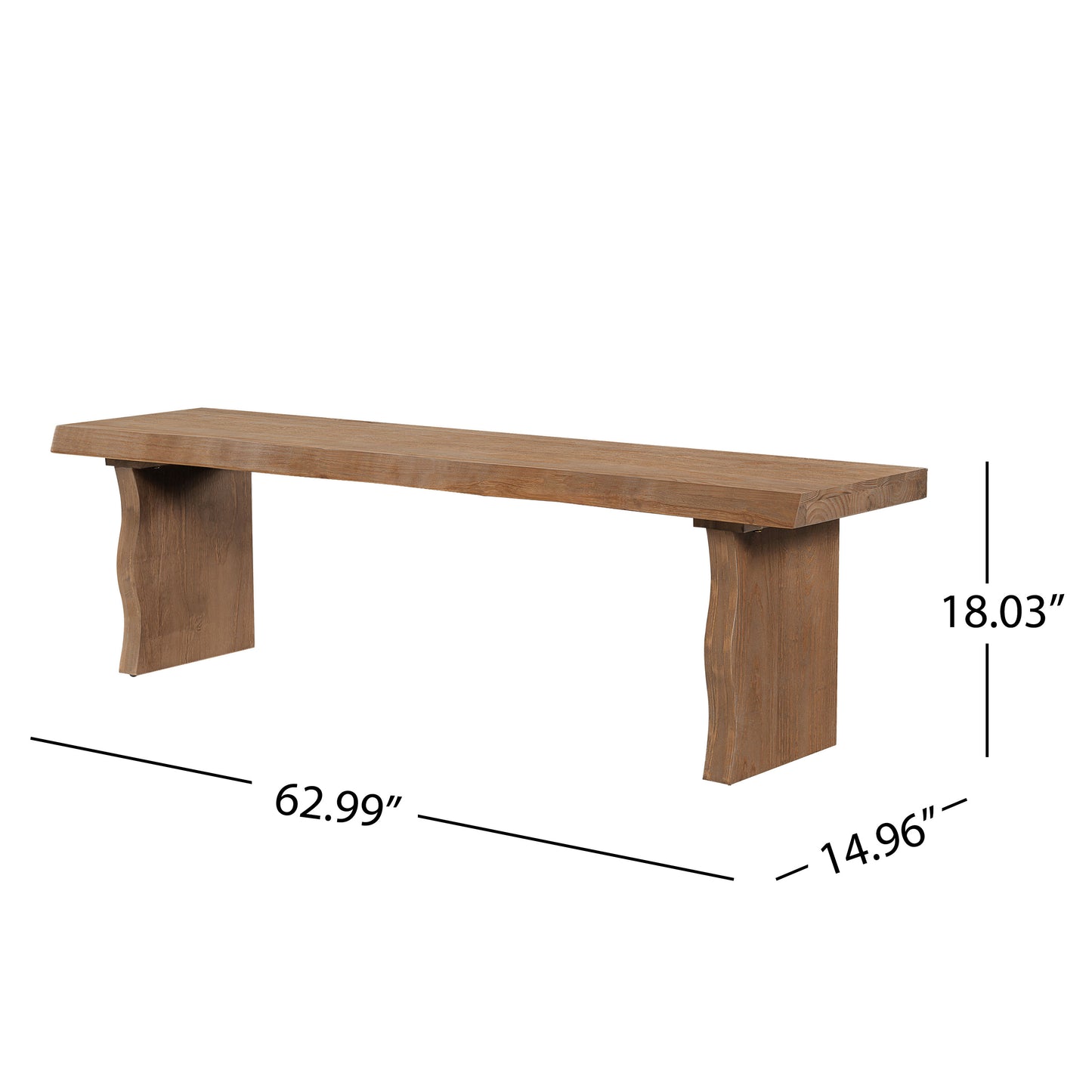 Indoor Pine Dining Bench, 62.9  L Solid Wood Seating, 350lbs Weight Capacity, Fits 3 People For Kitchen, Dining Room & Living Space