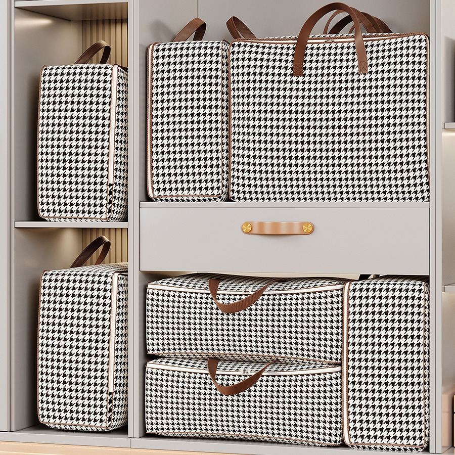 Portable Reinforced Houndstooth Storage Bag With Transparent Window