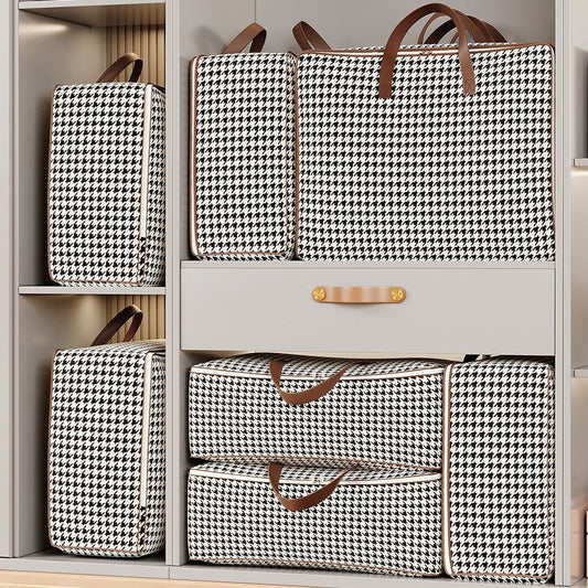 Portable Reinforced Houndstooth Storage Bag With Transparent Window