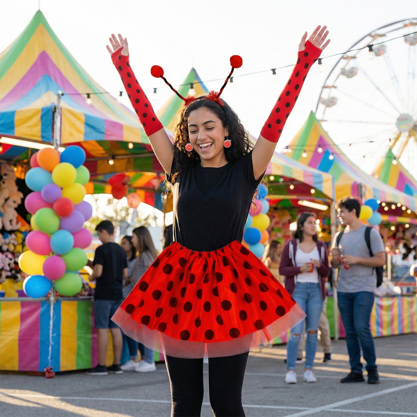 Ladybug Costume Set With Tulle Skirt & Accessories | Insect-Themed Party Outfit—Original Party Gifts For Adults