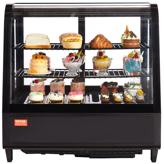 Refrigerated Display Case, 3.5 Cu.Ft./100L, 2-Tier, Countertop Pastry Display Case Commercial Display Refrigerator With LED Lighting, TURBO Cooling, Frost-Free Air-Cooling, Rear Sliding Door