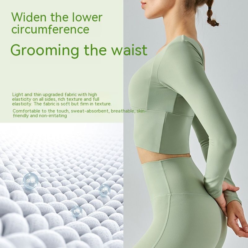 Autumn Yoga Clothes Long Sleeve Women's Short Tights With Chest Pad Workout Top