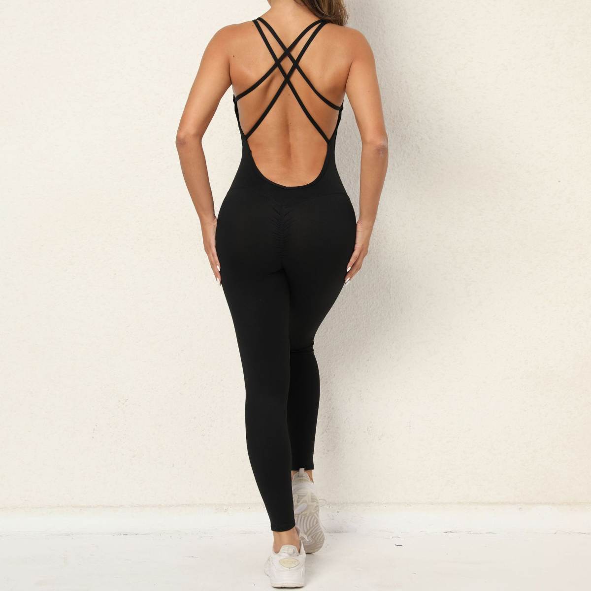 Yoga Jumpsuit With Cross-strap Back Design Quick-drying Tight-fitting Running Sports Fitness Pants Fashion Seamless Leggings For Womens Clothing