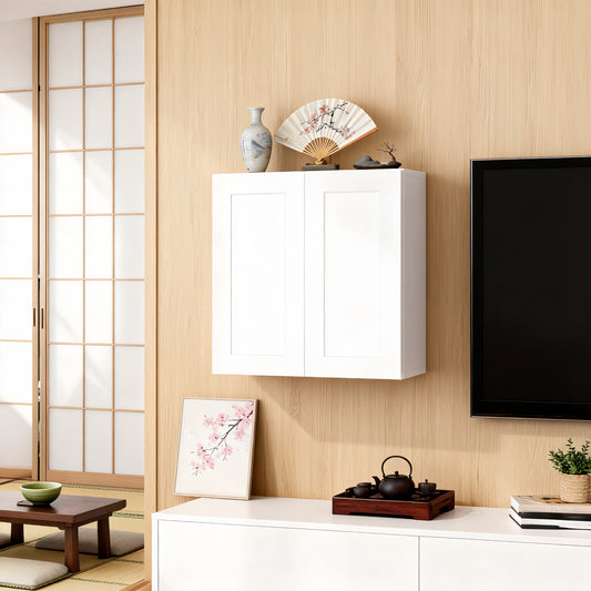 White Shaker Solid Wood Wall Cabinet With Soft-Close Doors, Adjustable Shelves - 30  Double Door Storage For Kitchen, Bathroom, Laundry, Garage  Easy Assembly, 30 W X 12 D X 30 H