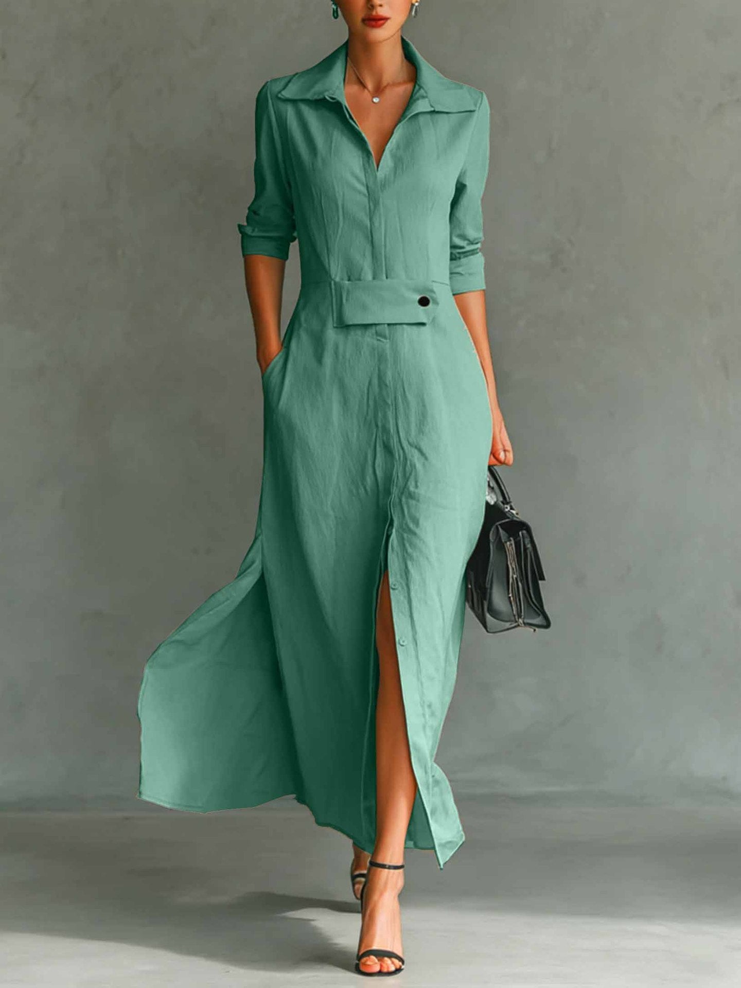 Best-selling Casual And Elegant Slit-front Shirt Dress