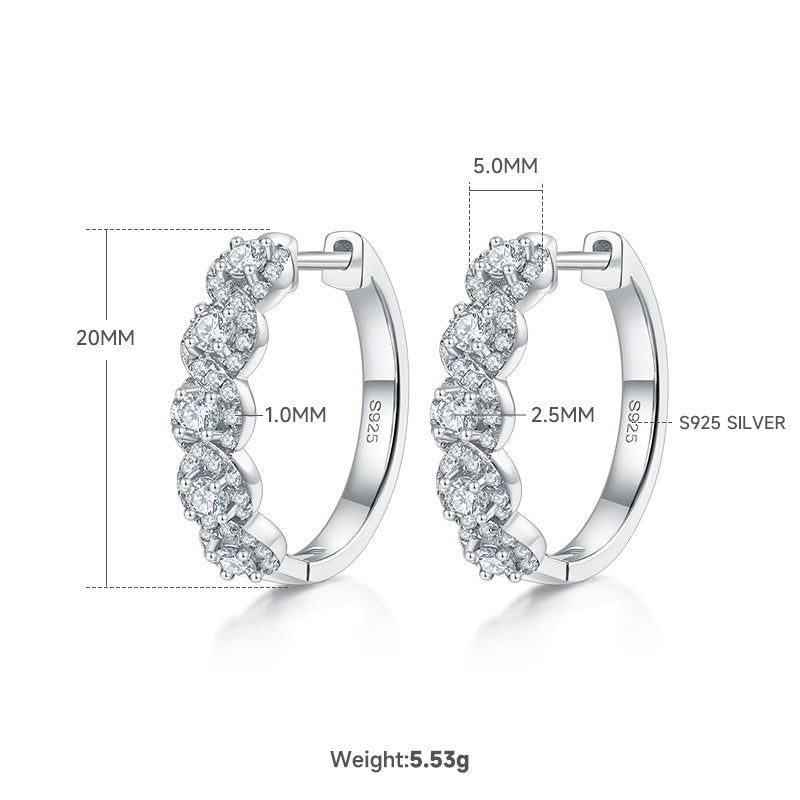 5.8g S925 Sterling Silver 20mm Scalloped Edge Hoop Earrings  2.5mm Moissanite Pave Huggie Hoops With GRA Certificate, Platinum Plated Jewelry Gift Box Set For Women