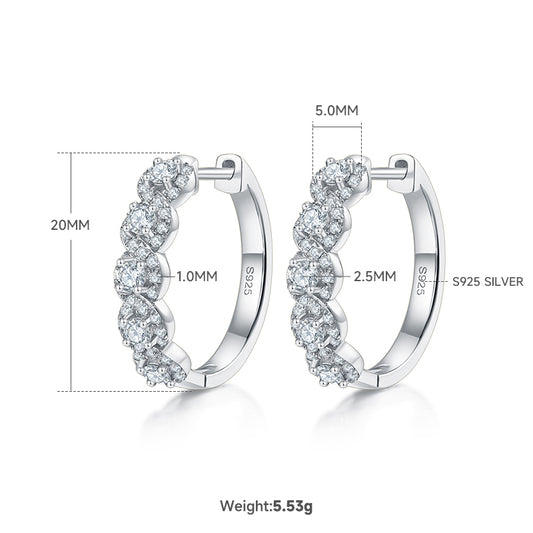 5.8g S925 Sterling Silver 20mm Scalloped Edge Hoop Earrings  2.5mm Moissanite Pave Huggie Hoops With GRA Certificate, Platinum Plated Jewelry Gift Box Set For Women