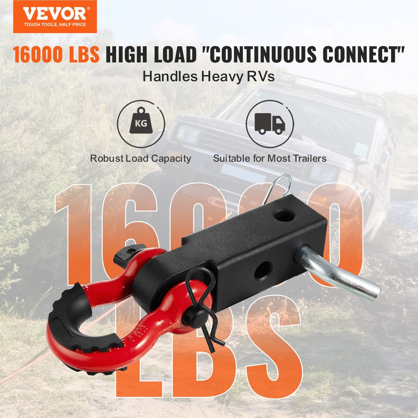 Shackle Hitch Receiver 2", 66000 Lbs Breaking Strength, D Ring Shackle With Trailer Hitch Lock Pin, Heavy Duty Towing Accessories For Trucks, Jeeps, Off-Road Vehicle Recovery, Aluminum Alloy