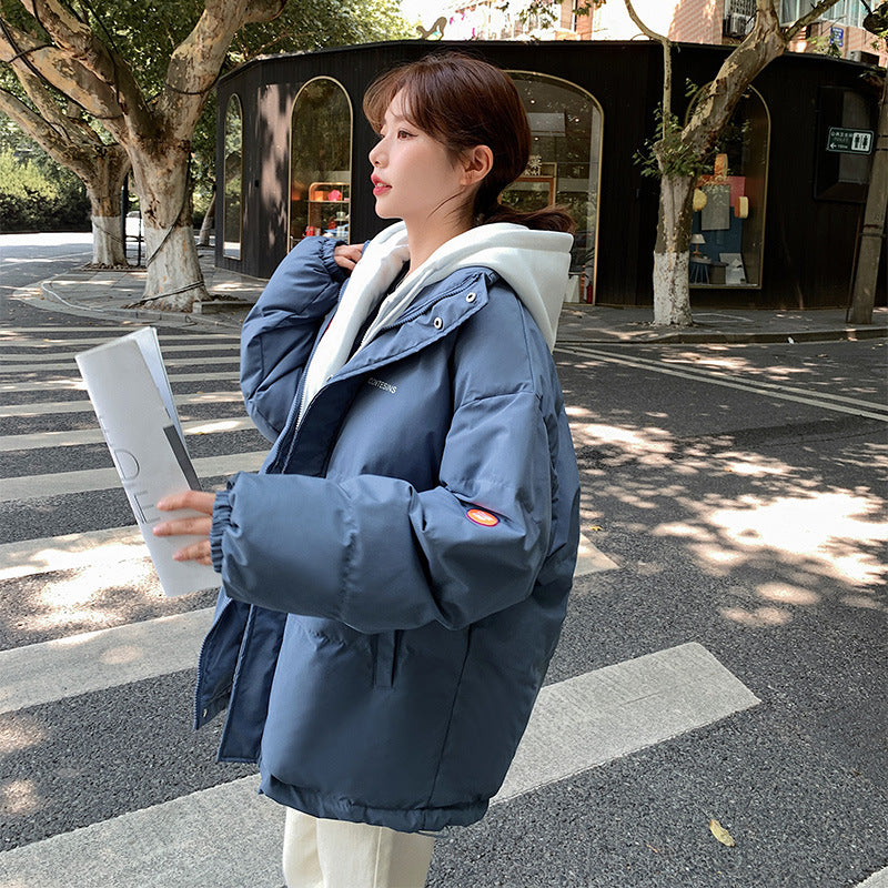 Korean Style False Two-piece Loose Hooded Coat