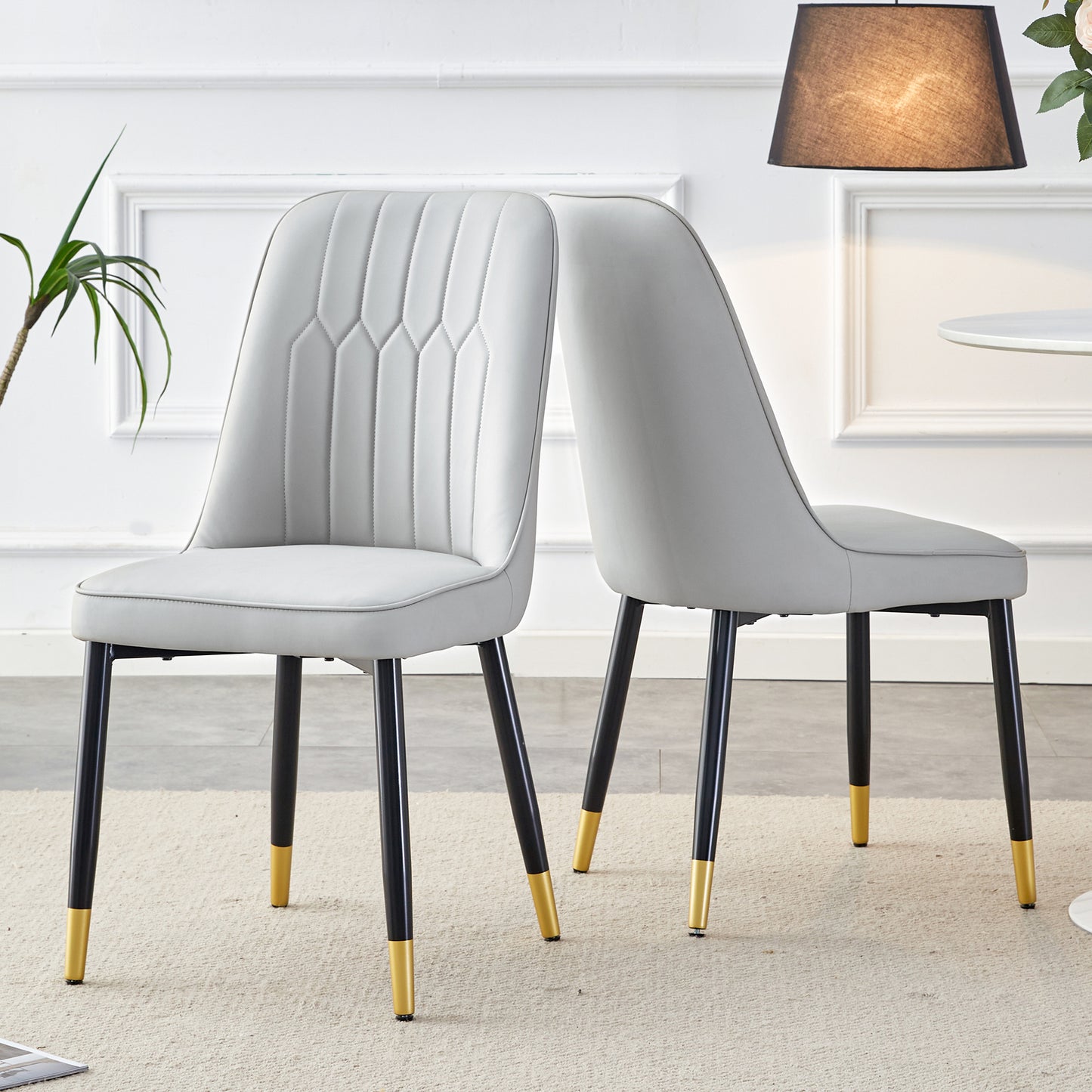 2-piece Package Chair, Modern Light Gray Dining Chair With PU Leather Back Cushion And Black Metal Legs, Suitable For A Variety Of Scenes Such As Dining Room, Kitchen And Bedroom.