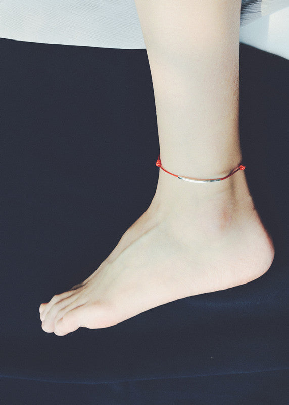 Silver Small Square Tube Couple's Best Friend's Natal Year Red Rope