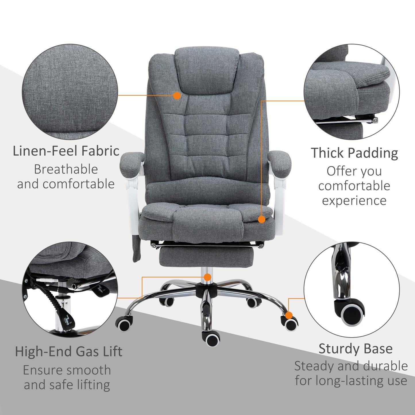 Vinsetto Heated 6 Points Vibration Massage Executive Office Chair Adjustable Swivel Ergonomic High Back Desk Chair Recliner With Footrest Grey