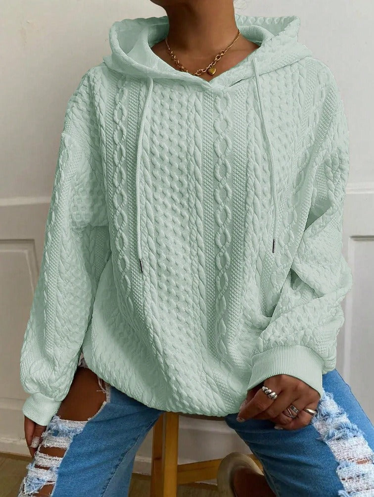Casual Jacquard Oversized Hooded Long Sleeve Fashion Sweatshirt For Women