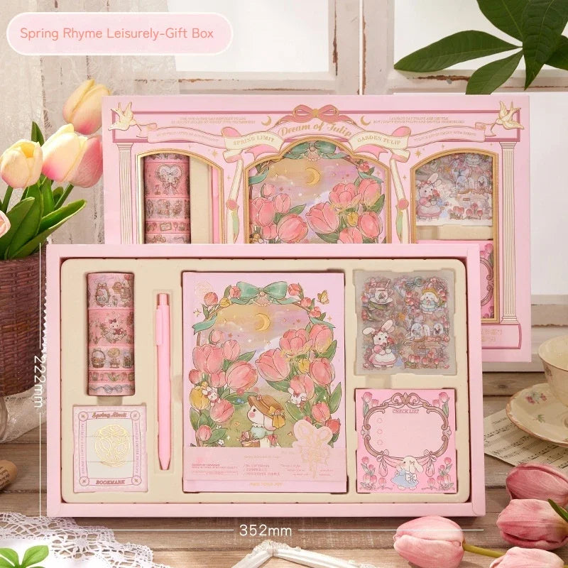Handbook Set Gift Box Cute Girl Handbook Korean High Beauty Stationery Diary Office Supplies Cuadernos Gift Student Stationery