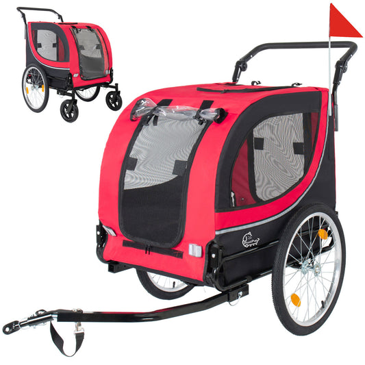 2-in-1 Bike Trailer & Pet Stroller For Dogs Up To 100lbs Foldable Pet Carrier Cart With Two 8   Front Caster & 20   Quick Release Air-Filled Wheels, Breathable Mesh And PVC Rain Cover, Red