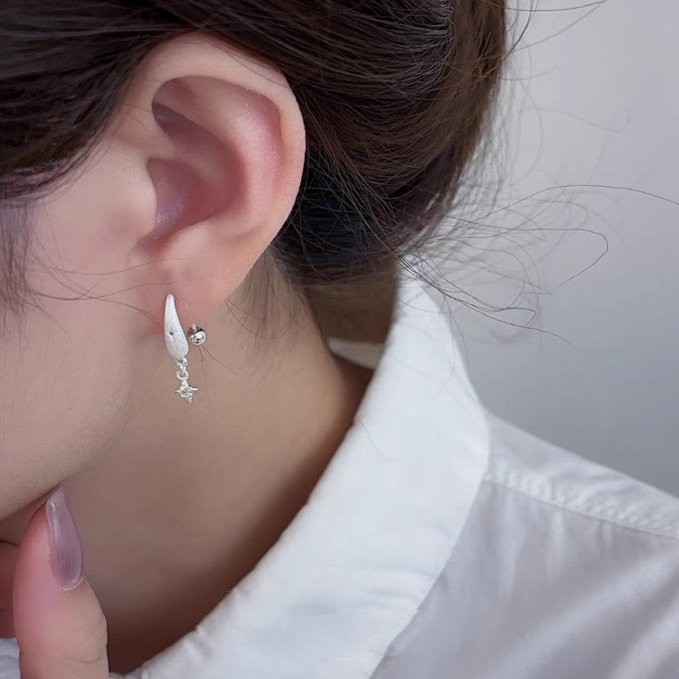 1 Pair 999 Sterling Silver Brushed Teardrop Star Zircon Drop Earrings, Minimalist & Elegant, Perfect For Daily, Dating & Gifting, Ideal Valentine's Gift