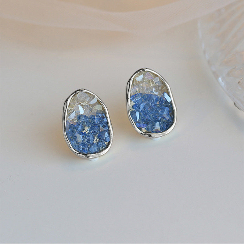 2026 New Minimal Sea Crystal Stud Earrings For Women, S925 Sterling Silver Needle Niche Designer High-End Elegant Daily Ear Jewelry