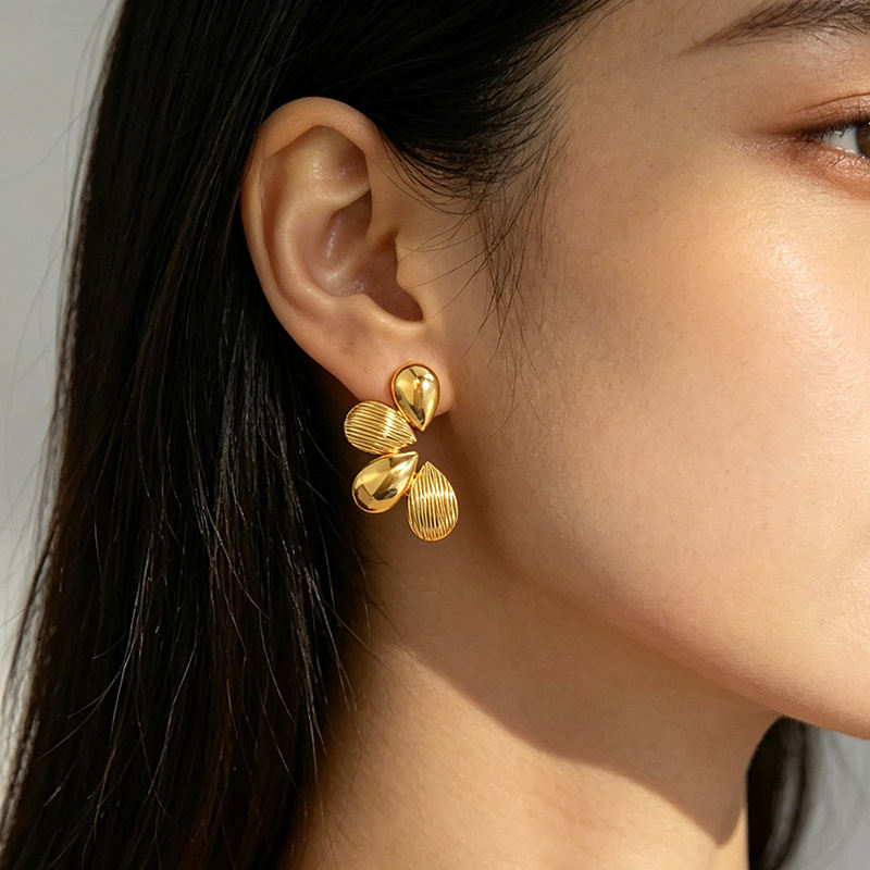 Womens Floral Fashion Stainless Steel Earrings