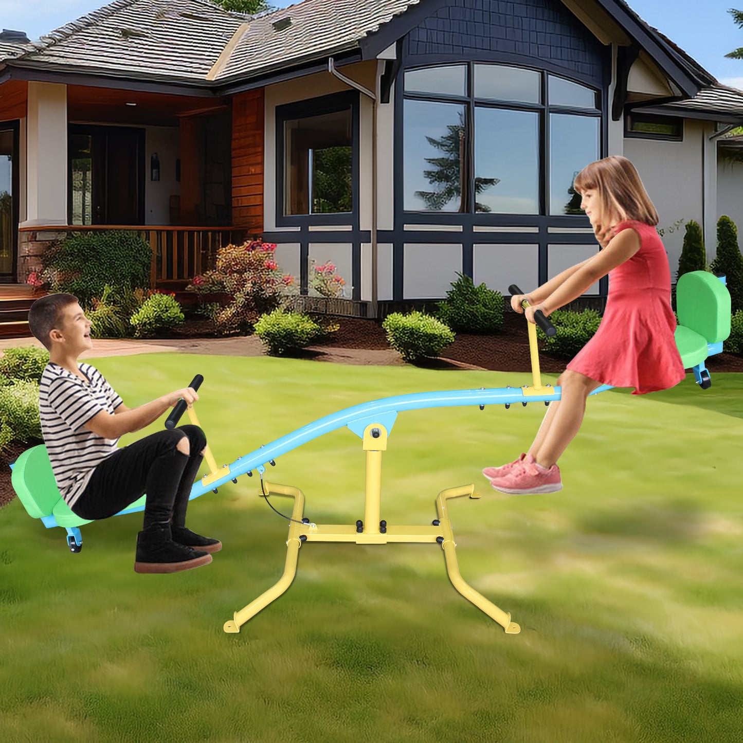 Children's Seesaw Double Person 360 Rotating Seesaw With Backrest Indoor And Outdoor Playground Double Person Rocking Horse Kindergarten Toys