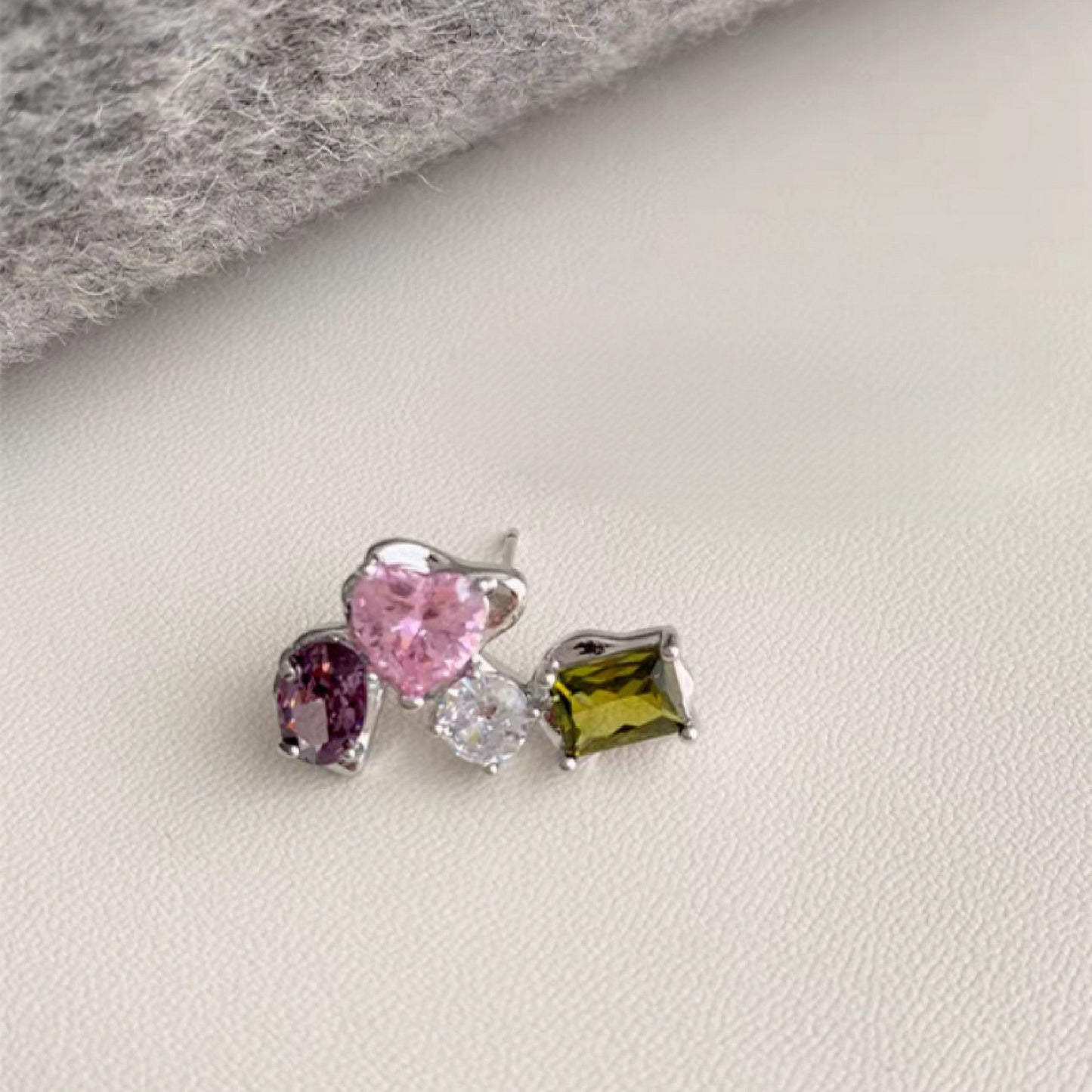 Exquisite Geometric Colorful Zircon Stud Earrings, Light Luxury High-End Dopamine Sweet Personalized Fashion Ear Jewelry For Women