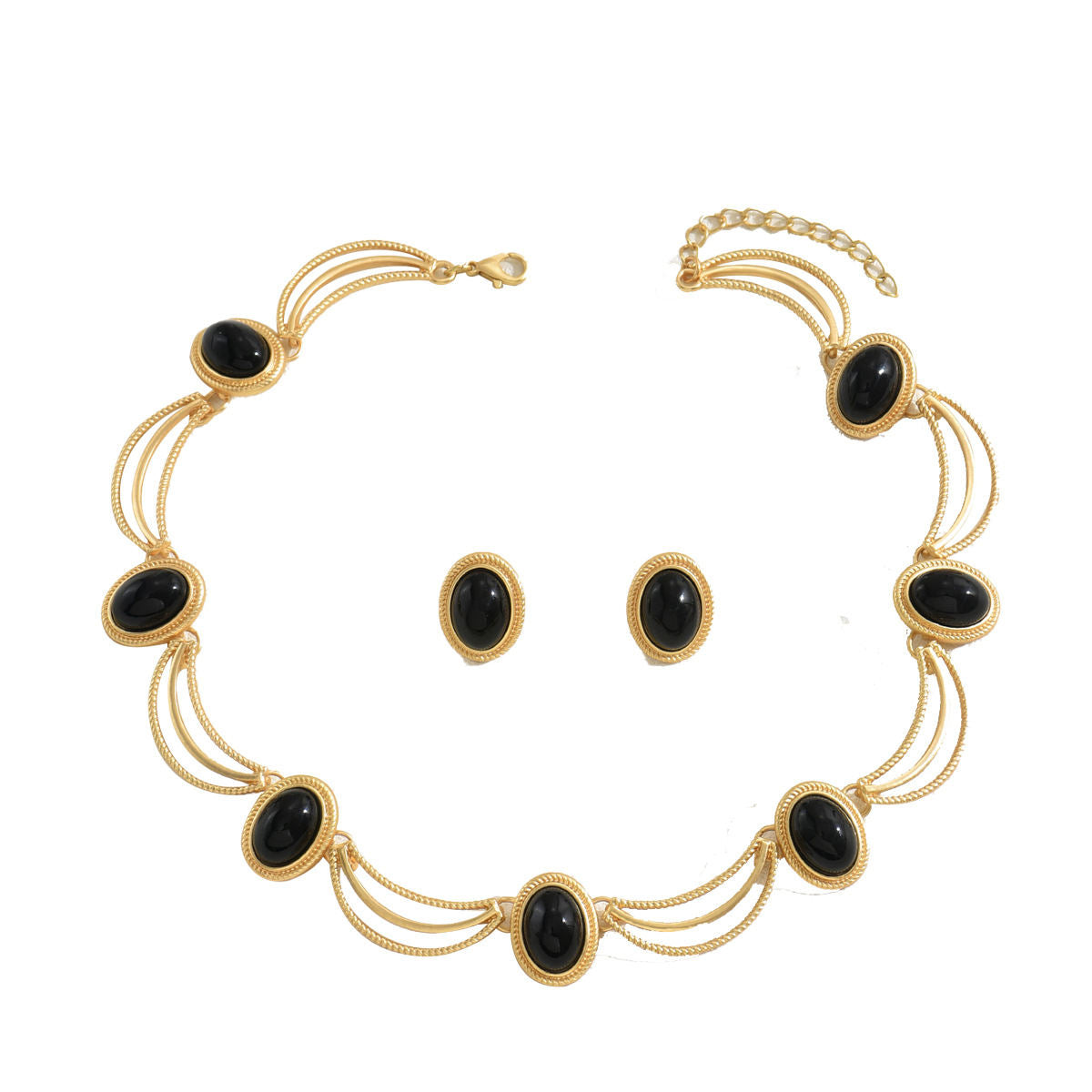 Cross-border European American Vintage Court Style Women Jewelry Set, Retro Inlaid Cubic Zirconia Long Clavicle Necklace & Matching Earrings, Premium Texture Versatile Neck Ear Accessories
