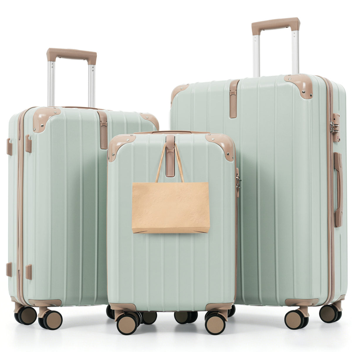 Premium ABS Travel Luggage Set , 3-Piece TSA Lock Suitcase Ensemble with 20, 24, and 28 Inch Sizes with 360° Spinner Wheels, grey green