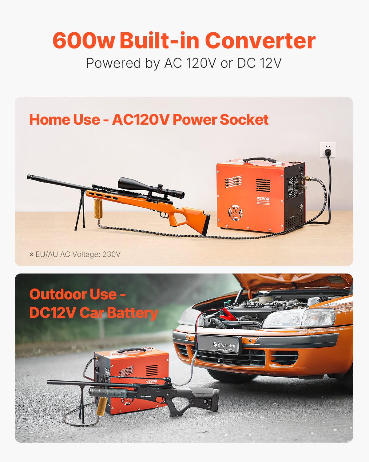 PCP Air Compressor, 4500PSI/30Mpa PCP Airgun Compressor With Built-in Converter & Fan Cooling System, Auto Stop DC12V/AC120V Portable Paintball Tank Compressor For Air Rifle, Scuba Diving Bottle