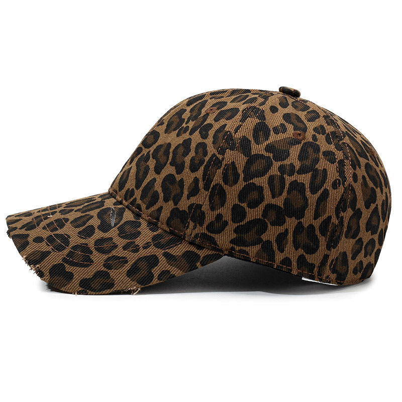 Men's And Women's Full-print Contrasting Leopard Print Distressed Holey Adjustable Retro Fashion Baseball Cap For Outdoor Sun Protection Classic Baseball Cap Suitable For Daily Outings And Casual Acti