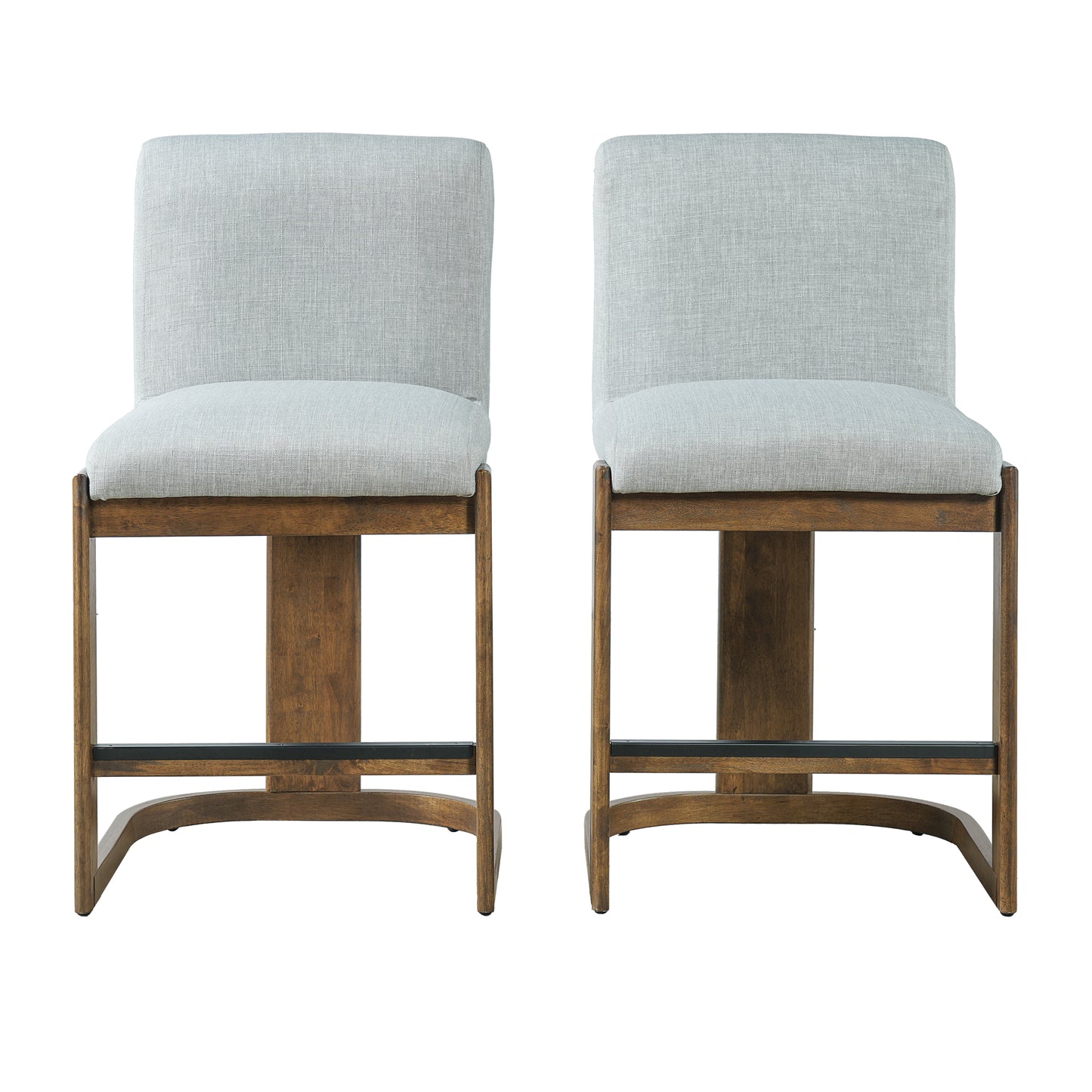 Modern Bar Stools Set Of 2, 24  Solid Wood Counter Height Barstools, Linen Upholstered Kitchen Island Chair With Walnut-Finished Wood Legs For Home Bar Coffee Shop,Light Grey