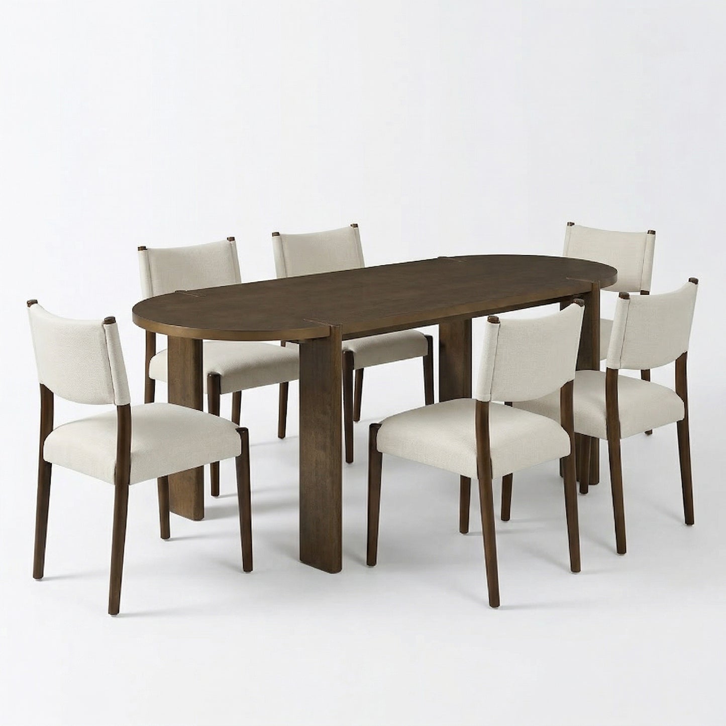 7 Pieces Modern Oval Dining Set, Rustic Farmhouse Solid Wood  Kitchen Table Set For 6, 71'' Large Luxury Retro Country Dinner Set With Espresso Chairs, For Dining Room,Kitchen, Walnut