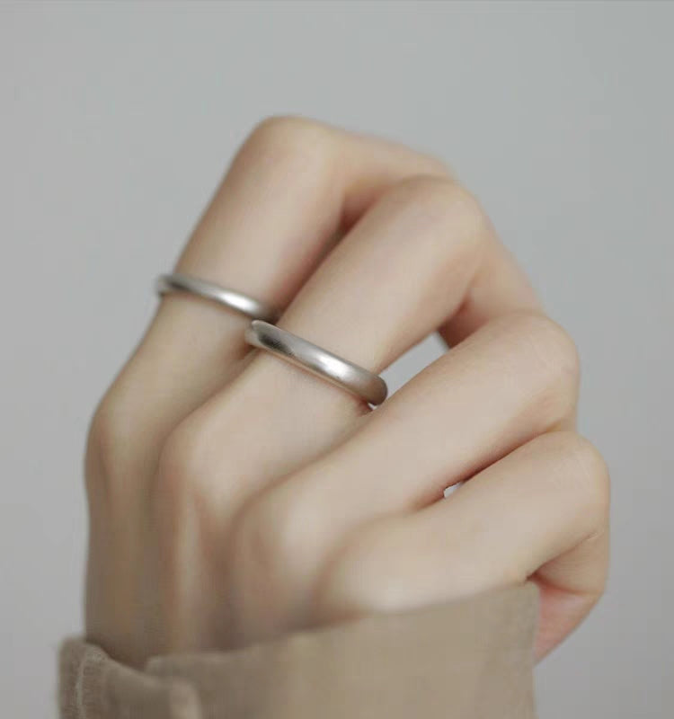 1 Pair 999 Sterling Silver Matte Dome Couple Rings, Minimalist Smooth Style, For Daily Wear & Valentine's Gifts