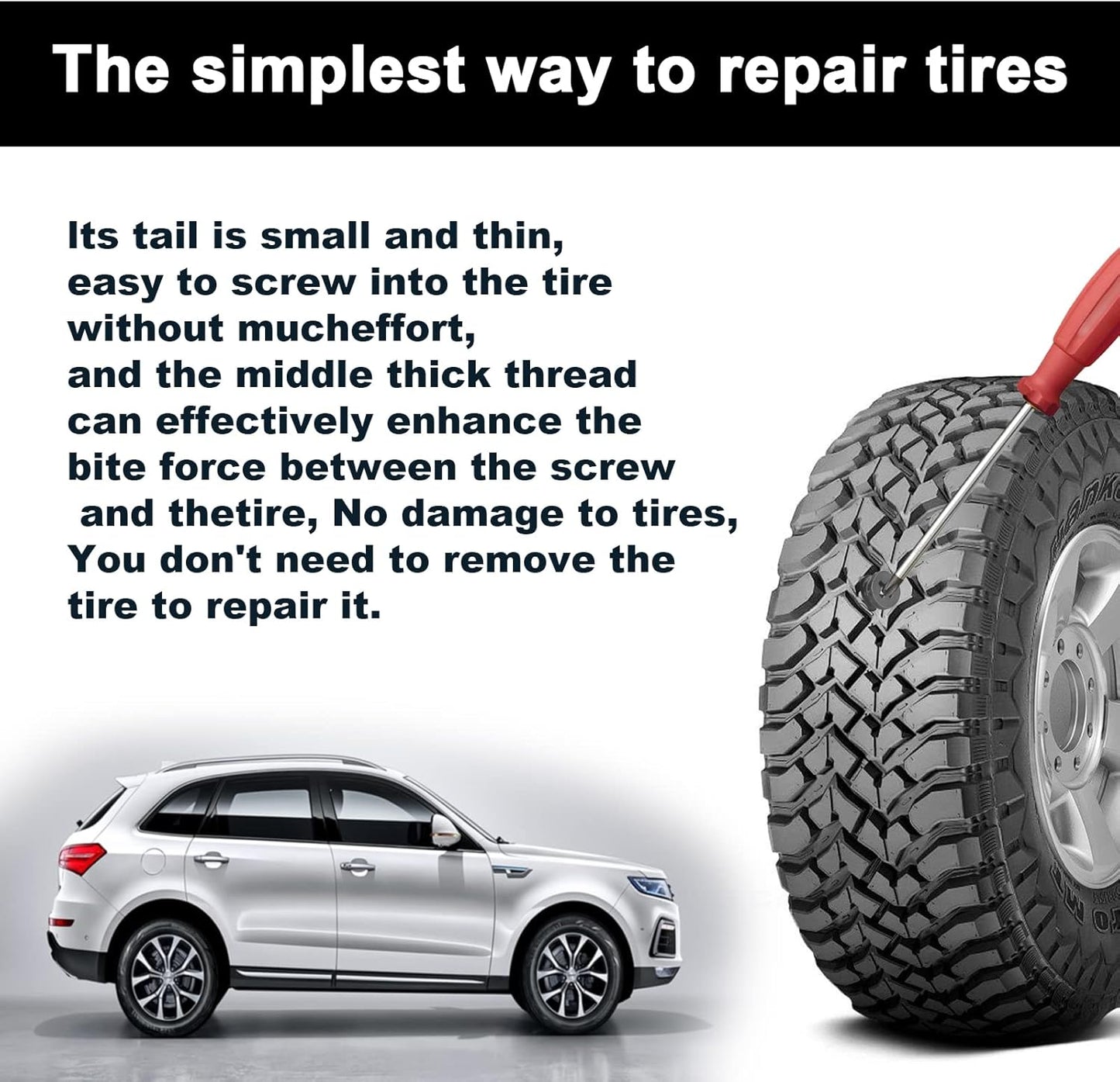 60Pcs Tire Repair Rubber Nail, Rubber Screw Tire Plugs Repair Nail Kit Tires Quick Puncture Repair Tools For Auto Motorcycle, Truck, Tractor Tire Puncture Repair