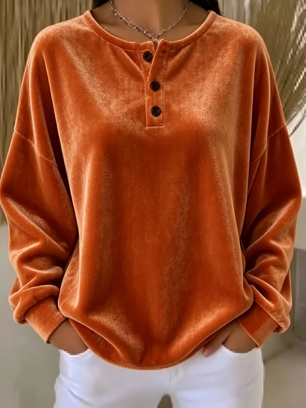 New Loose Velvet Button Long Sleeve Casual Fashion Sweatshirt