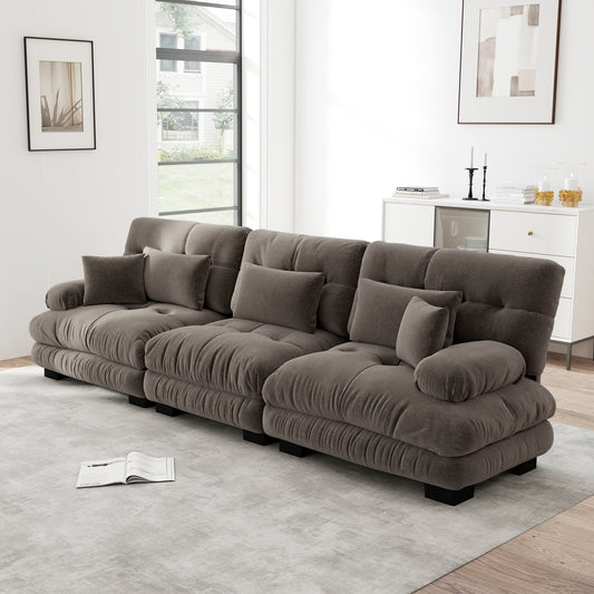 3 Seater Modular Corner Sofa With Deep Seat, Chenille Sofa Bed Comfortable Upholstered For Living Room, Apartment, Studio, Office, Chenille Brown