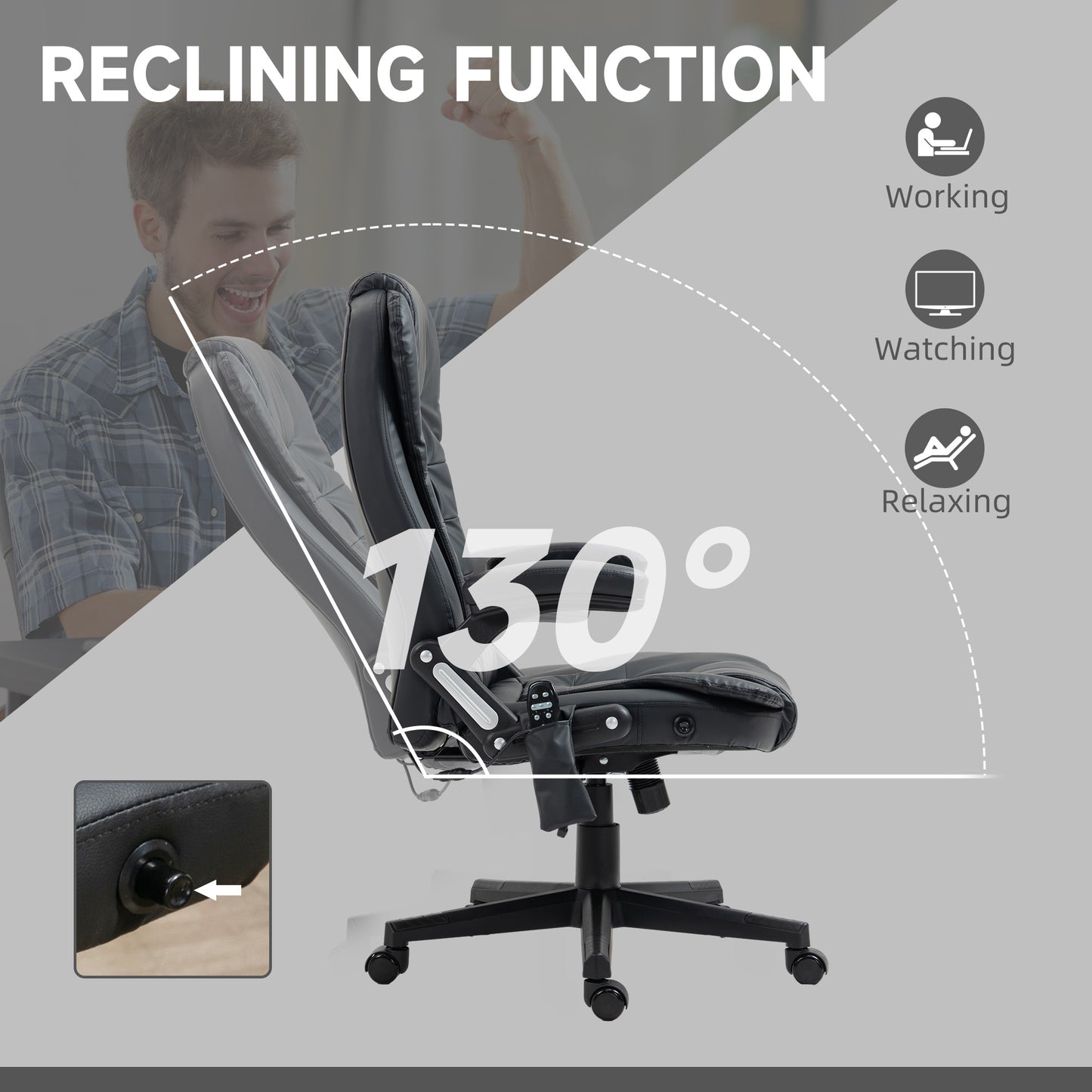 Massage Office Chair, Heated Reclining Computer Chair with 6 Vibration Points, Armrest and Remote, Black