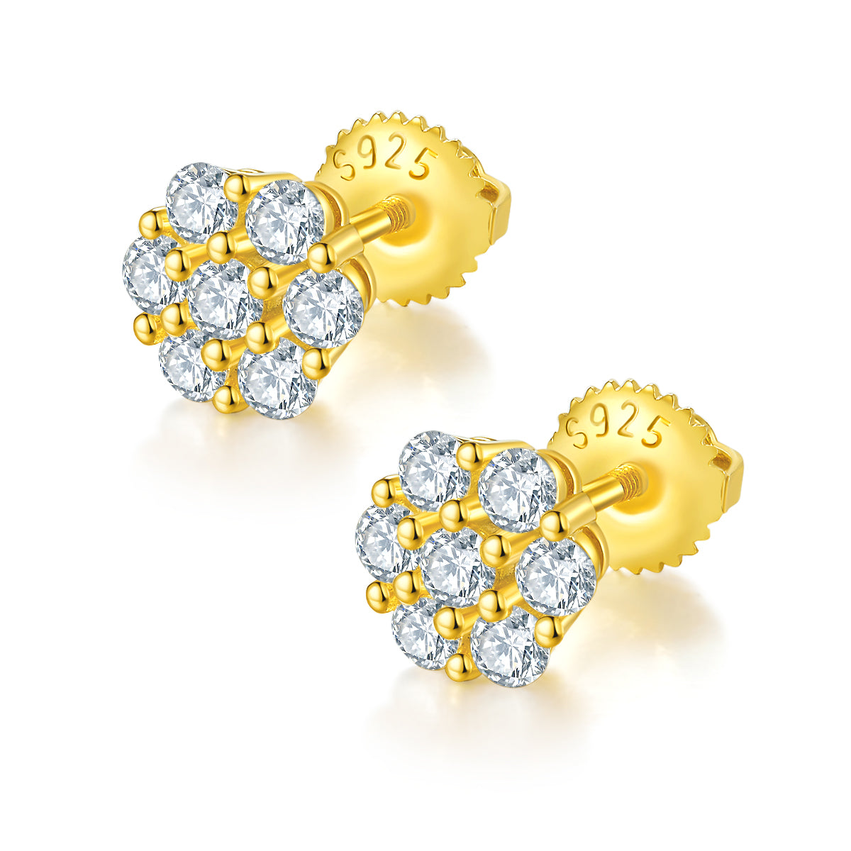 S925 Sterling Silver 14pcs D Color VVS1 Moissanite Cluster Stud Earrings 1.5g Screw Back Hypoallergenic GRA Certified Gift Box