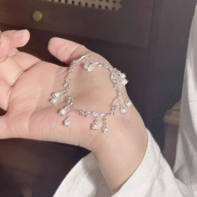 1pc 999 Sterling Silver Lily Of The Valley Charm Bracelet, Delicate Floral Style, Perfect For Daily Wear And Valentine's Gift
