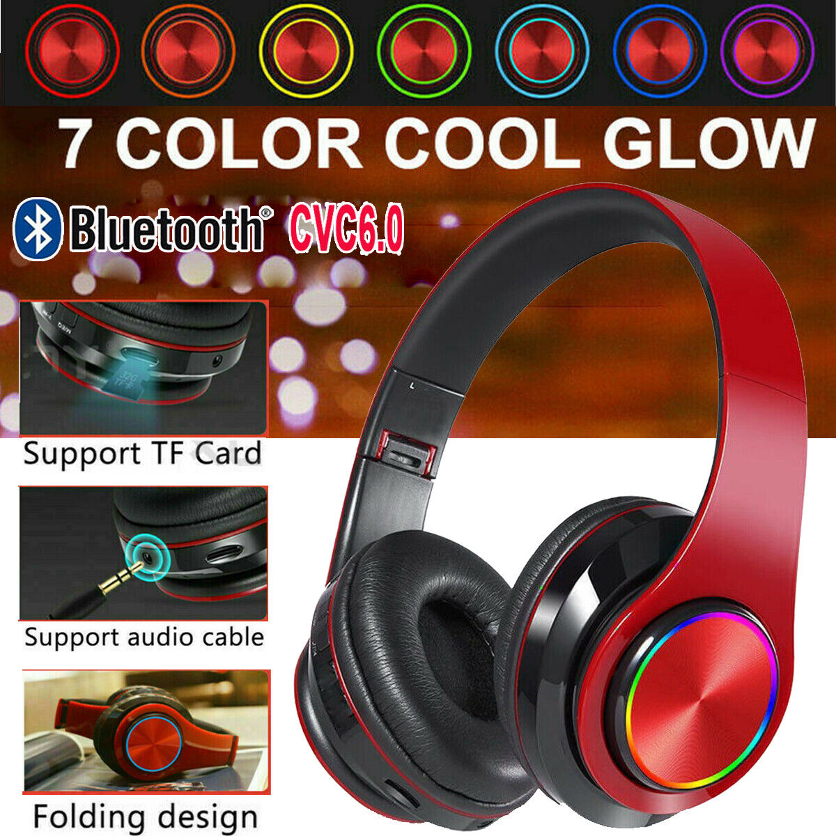 Wireless Bluetooth Headphones Over-Ear Noise Canceling All Devices UK--white