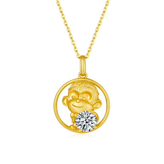 S925 Sterling Silver Gold Plated 1ct D Color VVS1 Moissanite Monkey Necklace 5.4g Chinese Zodiac Benmingnian Gift GRA Certified Gift Box