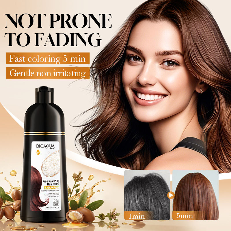 All-English BIOAOUA Rice Extract Chestnut Brown Black Hair Dye