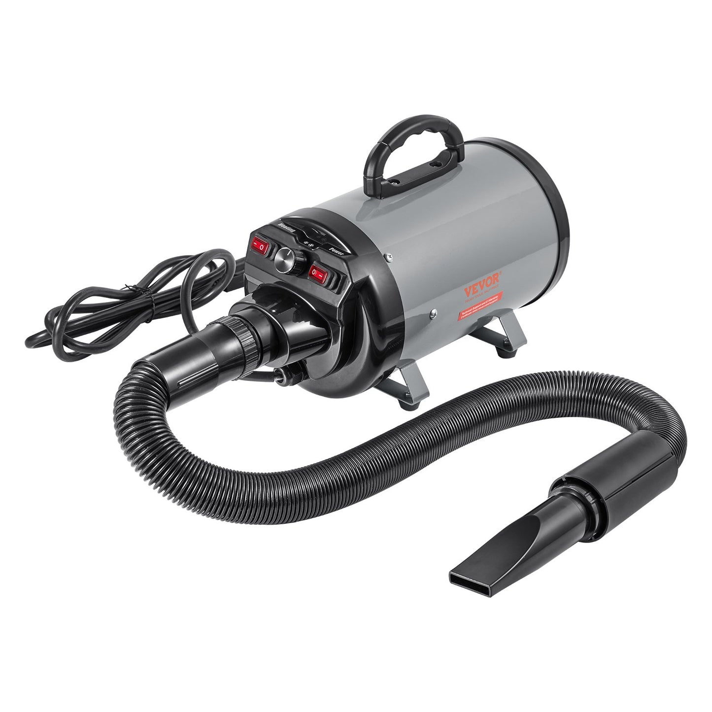 Dog Dryer, 2800W/4.3HP Dog Blow Dryer, Pet Grooming Dryer With Adjustable Speed And Temperature Control, Pet Hair Dryer With 4 Nozzles And Extendable Hose, Grey And Black