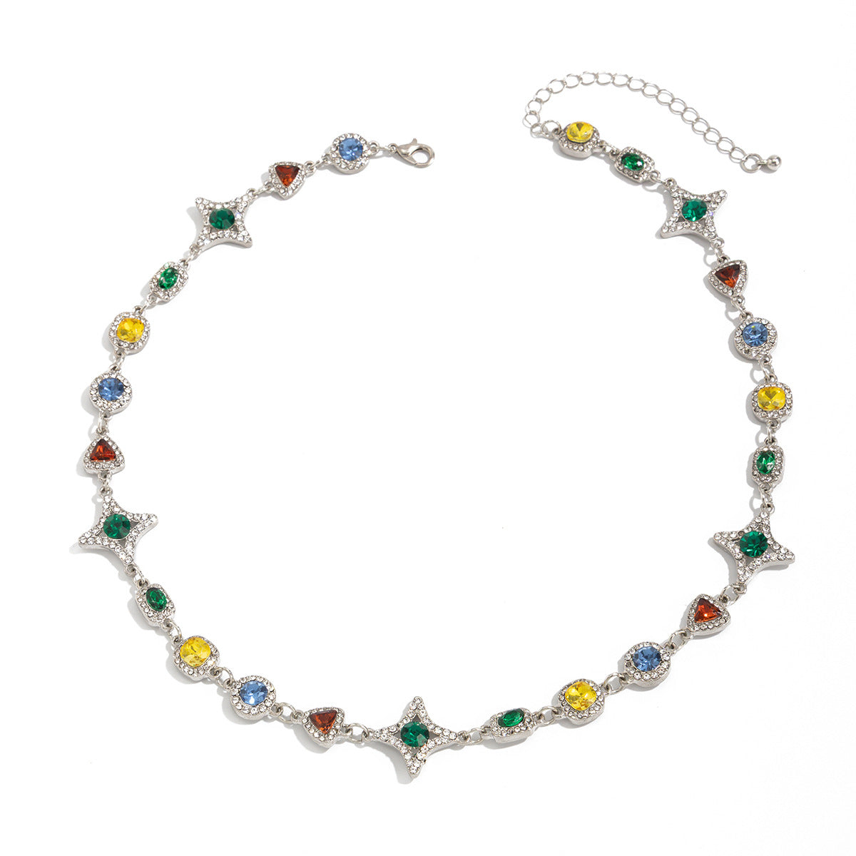 Mens New Colorful Gemstone Cross And Star Set Accessories Necklace